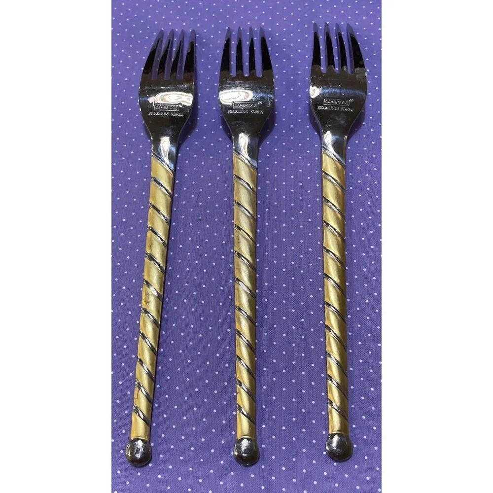 Cambridge Uptown Frosted Twist Ball Tip Stainless Gold‎ Silver Dinner Forks 3